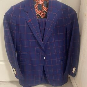 Royal blue and red windowpane full suit size: 10/12